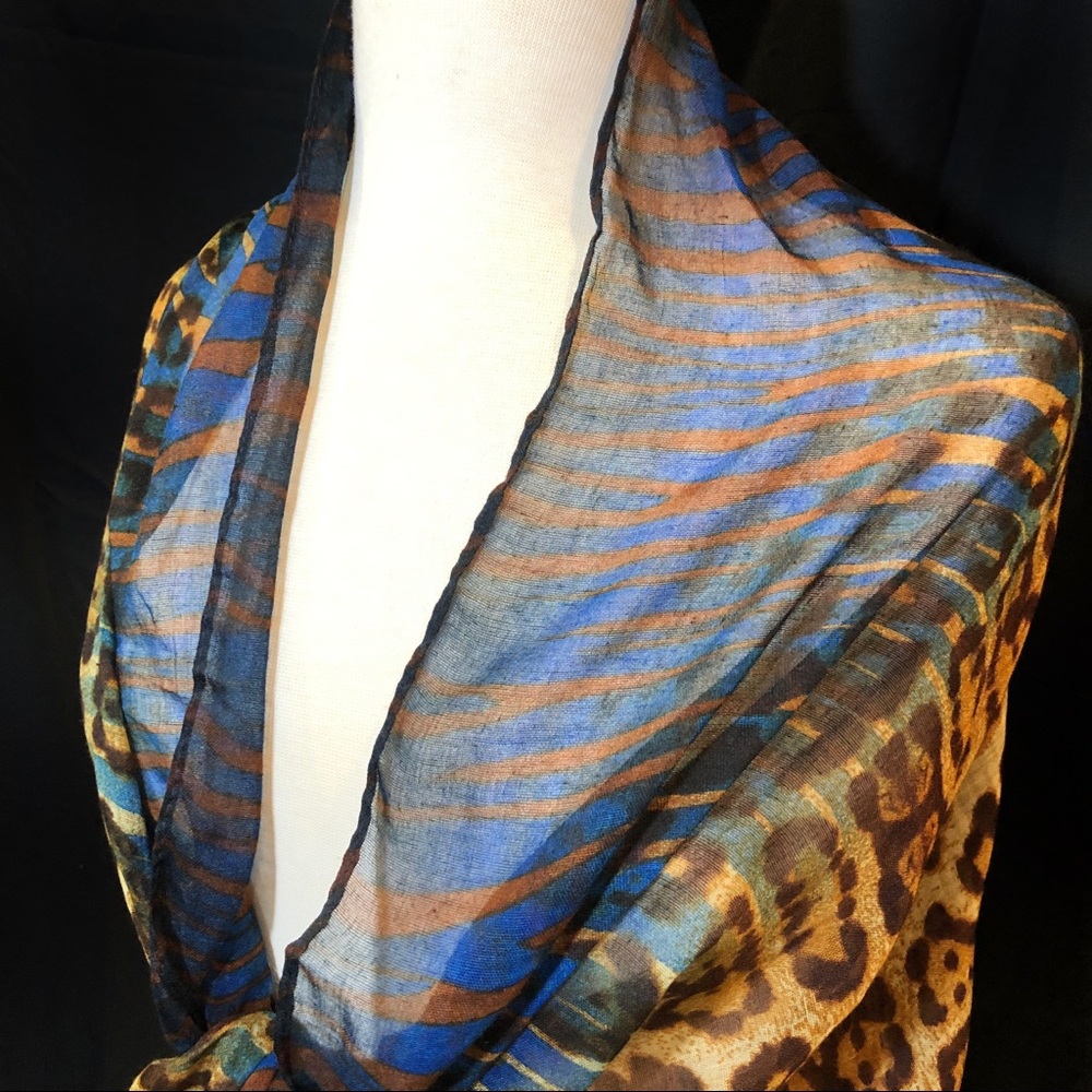 Blue Zebra & Leopard Print Long Lightweight Scarf - Picture 5 of 5